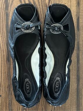 Tod's Leather Peep Toe Driving Flats